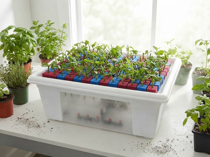 Interior view of a cloning machine reservoir with a spray manifold throwing fi